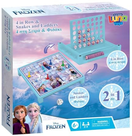 Disney Frozen 2-in-1 Board Game | 4 in-a-Row & Snakes and Ladders Classic Strategy and Family Fun Game | Kids Board Game with Frozen Theme | Educational and Creative Game for Kids