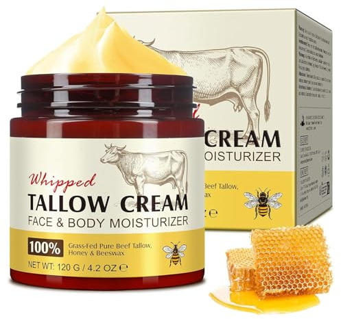 Altherona Beef Tallow Creme 120g, Bio Beef Tallow Skincare Feuchtigkeit, Rindertalg Feuchtigkeitscreme Gesicht, Natürliche Rindertalg Creme Moisturizer, Tallow Balm mit Honig zur Hautpflege