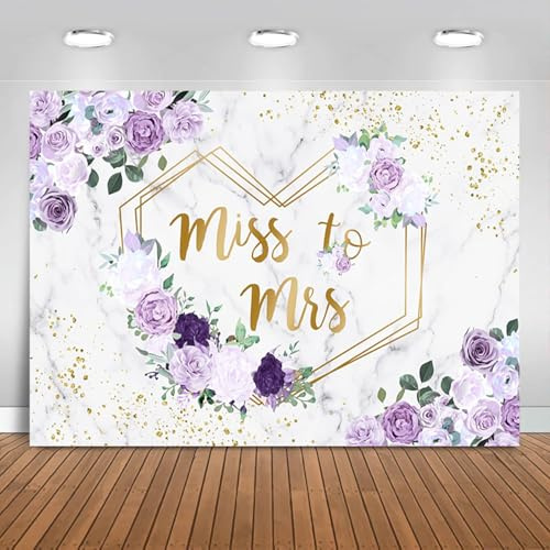 Hnmdmyi 2.1x1.5m Telón de fondo Miss to Mrs Ducha nupcial Púrpura y Blanco Floral Geométrica Corazones Fotografía de Fondo Novia a Ser Compromiso Pareja Boda Fiesta Decoración Banner Photo Booth Props