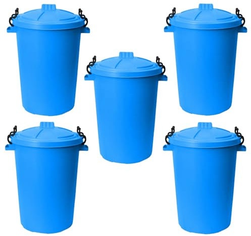 Heavy Duty 50 Litre Sky Blue Plastic Bin with Clip Locking Lid Indoor/Outdoor Rubbish Bin, Waste Storage or Animal Feed Container Durable & Multi-Purpose Design Home, Garden or Farm – UK Made (5)