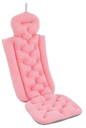 Luxus Badewannenkissen, mit 10 Saugnäpfen – Ergonomisches Nackenkissen für Rücken & Kopf mit Atmungsaktivem Mesh – Faltbar, Waschbar, Rosa