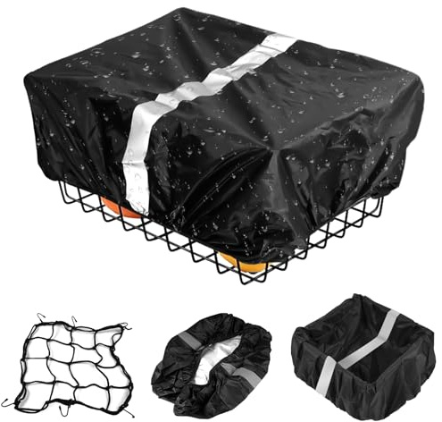 Housse De Panier De VéLo éTanche Avec Bandes RéFléChissantes, Avec Filet De Bagages, 42 X 33 X 25cm Housse De Pluie Pour Panier De VéLo, ImperméAble, RéSistant, Pour La Plupart Des VéLos, Noir