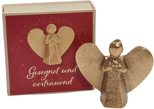 Herzmensch Kleiner Goldener betender Engel Figur als Schutzengel aus massiver Bronze Geschenk Glücksbringer Gold Weihnachten Deko Grabschmuck 4 cm