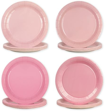EVYIENEN Set di 48 piatti in cartone rosa sfumato di colore rosa, 4 disegni per Natale, compleanno, matrimonio, anniversario (23 cm)