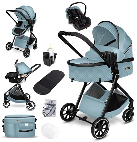 GaGaDumi SoHo 3-i-1 Barnvagn med Liggdelen och Bilbarnstol i-Size – Lätt och Hopfällbar Vagn med Tillbehör – För Nyfödda upp till 22 kg