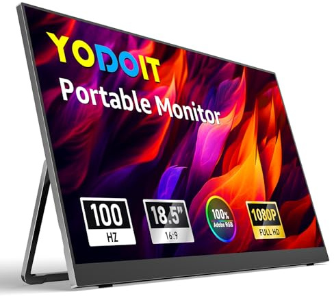 Yodoit Bärbar bildskärm för bärbar dator, 100 Hz 18,6 tum FHD 1080P IPS-skärm med USB typ C-port och högtalare, kompatibel med PC, MacBook, Xbox