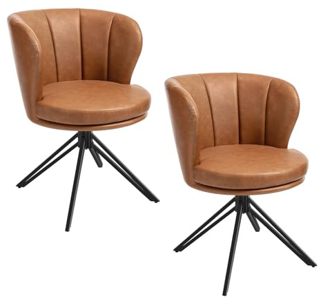 WOLTU Matrumsstolar set om 2, matsalstolar 360° roterbar, köksstolar av konstläder, relaxfåtölj med armstöd, sminkstolar ergonomiskt eleganta, 150 kg belastningsbar brun