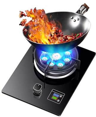 Cuisinière À Gaz 1 Brûleur 5,2 KW, Plaque De Cuisson En Verre, Poêle À Frire Haute Température 9 Cavités, Minuterie 99 Minutes, Kit De Source De Gaz NG/GPL(LPG)