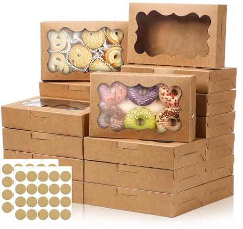 SUNOYA Kraftpapier Box Mit Sichtfenster 30 Stück, Sichtfenster Kraftpapier Gebäckkarton 21 X 15 X 7,5 CM, Braun Keksschachtel Kuchenboxen Dessertbox Geschenkbox Für Kekse, Muffins, Desserts, Kuchen