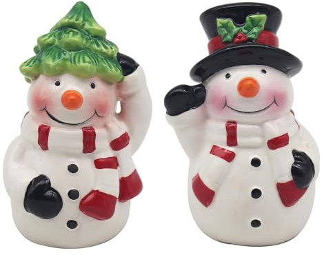 Christmas Salt and Pepper Set Novelty Cruet Set - Snowman Striped Scarf 0801