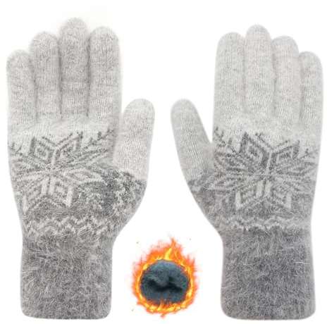 Lång behållare vinterhandskar för kvinnor män damer termiska varma handskar tjock fodrad fleece snö stickad handske kaninpäls mjuka damhandskar & vantar, Ljusgrå, en storlek