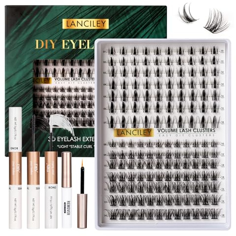 Cluster Lashes 154pcs Lash Clusters 10-18mm Individual Eyelashes Natural Eyelash Clusters C Curl Lashes Individual Cluster Kit Soft Eyelashes DIY Lash Extensions Kit with Bond & Seal & Remover-M32+M35