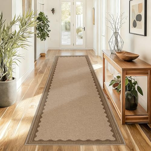 Famibay Teppich Läufer Flur 80x200cm Teppich rutschfest Küchenläufer Waschbar Braun Jute Teppich Läufer Für Küche Flur Eingang Schlafzimmer Koridor