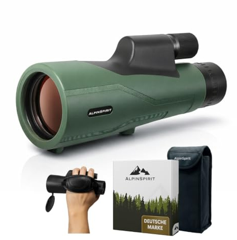 AlpinSpirit© Monokular 12x50 mit Nitrogen, inkl. Handschlaufe [IPX6,FMC & BAK4],geeignet für Erwachsene,HD Weitsicht Fernrohr,Monocular, wasserabweisend,für Jagd,Wandern,mit Tasche
