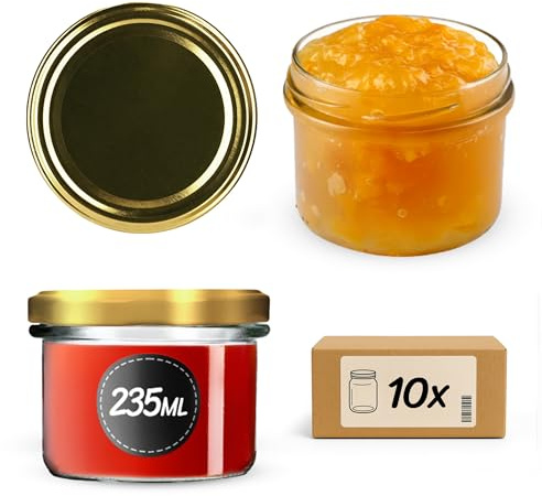 KADAX 10er Set Einmachgläser 235ml Ø82mm Gold – für Marmelade, Honig, Konfitüre, Aufstriche | mit Schraubdeckel, luftdicht & spülmaschinenfest | Geschenkgläser zum Einkochen