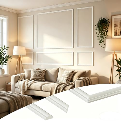 NBYTLT 3 Sets Pre-Cut Wall Panel Molding Kit, 3 Top & 3 Bottom Ready to Assemble Wall Molding Panels, Self Adhesive Peel and Stick Door Molding Trim Set for Living Room, Bedroom and Accent Walls