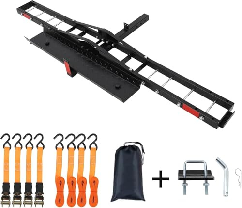 Garvee Rampe de chargement moto et vélo électrique – Acier carbone 500lbs, rampe amovible, stabilisateur anti-vibration, sangle à cliquet, pour voiture/SUV/camion attelage 2 – Sécurité renforcée,