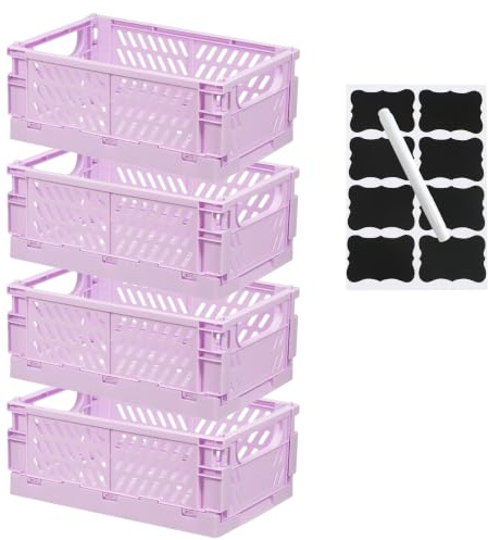 XAHMBSS 4 Stück Klappbox 25×15×10 cm,Klappkiste Aufbewahrungskorb,Körbe Aufbewahrungskiste,Faltbare Aufbewahrungskörbe mit Griffen,Stapelbar für Küche,Büro,Schublade (Lila)
