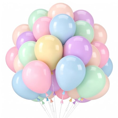 68 Pezzi Palloncini Pastello, Palloncini Compleanno Colorati Macaron Rosa Azzurri Lilla Palloncini Elio per Gender Reveal Party Decorazioni Compleanno Comunione Battesimo Bambino