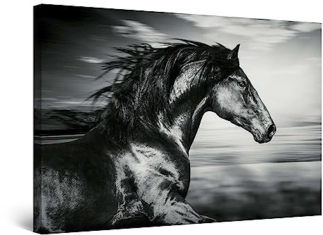 Startonight Impression sur Toile Lumineux Course de Cheval Noir - Tableau Abstrait - Decoration Murale Salon Moderne - Image sur Toile - Grande 80 x 120 cm Idée Cadeau Élégante et Originale