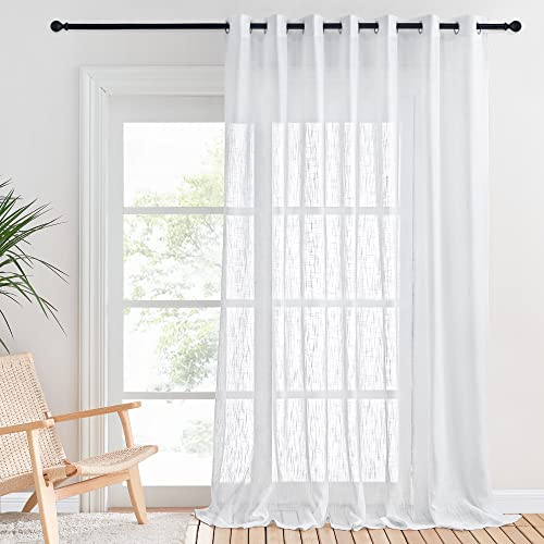 PONY DANCE Weiße Gardinen Halbtransparent Wohnzimmer 1 Stück Vorhang Luftige Gardine mit Ösen Leinentextur Extra Breite Vorhänge für Balkontür & Schiebetür, H 260 x B 254 cm