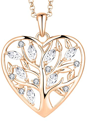 JO WISDOM Collana Albero della vita Cuore Argento 925 5A Zirconia Cubica Donna con Placcato oro Rosa,Ciondolo con Catena