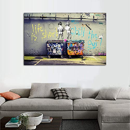 Leinwand Kunstdruck Banksy Life Is Short Chill The Duck Out Leinwand Gemälde Wand Graffiti Street Art Bilder Moderne Wohnkultur 70x120cm (28x47in) Ungerahmt