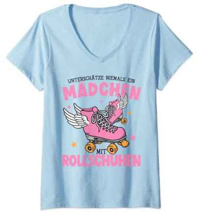 Damen Rollschuhe | Roller Girl | Roller Skates | Rollschuh Mädchen T-Shirt mit V-Ausschnitt