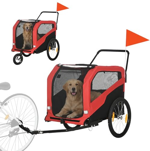 PawHut 2 in 1 Dog Bike Trailer Pet Stroller for Large Dogs W/Hitch - Red