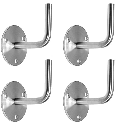 PRIOstahl Handlaufhalter Wandhalter Handlaufstütze Rohrhalter Geländerhalterung - 4 x Handlaufträger an die Wand flach mit 3-Loch Befestigung zum anschweißen aus Edelstahl V2A Geländer Treppe
