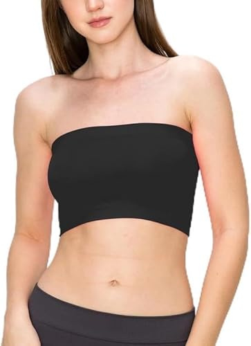 R&N FASHIONS Ladies Boob Tube Strapless Vest Bra Crop Elastic Stretch, Fashionable – Sweat Free - for Workout, Beach/Summer & Cocktail Parties (Black,M-L)