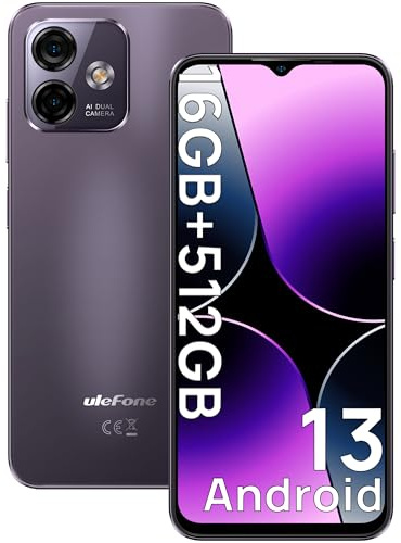 Ulefone Note 16 Pro Handy, 16 GB RAM + 512 GB ROM, Android 13 Smartphone 8-Core, 50 MP + 8 MP, 4400 mAh, Display 6,52 Zoll HD+, Smartphone 4G Dual SIM/Face ID/GPS/OTG/2 Jahre Garantie