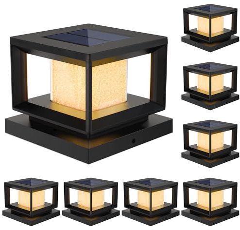 Mlambert 8 Pack Solar Post Lights Outdoor, Waterproof Fence Cap for Deck, 4x4 6x6 Wooden Vinyl Outdoor Lights with Shinning Effect, Black