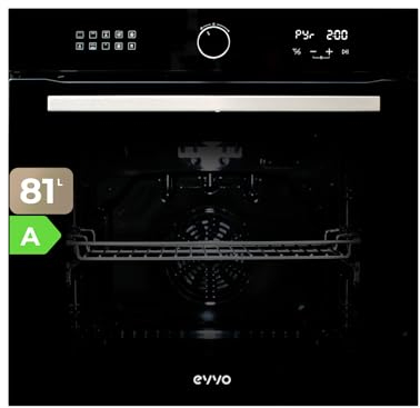 EVVO Horno Eléctrico Empotrable - Eficiencia A, 81 L de Capacidad, Función Airfryer, 10 Programas, Temporizador, Display Digital, Control Táctil, Guía telescópica, Modelo: H25 (Negro)