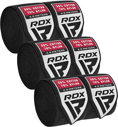 RDX Fasce Boxe Guanti Interni, 4,5 Metri 180 Pollici Elastiche Bendaggi, Polso Mani Protezione Sottoguanti, Pugilato Bende per Arti Marziali Muay Thai MMA Kickboxing Punzonatura Allenamento Hand Wraps