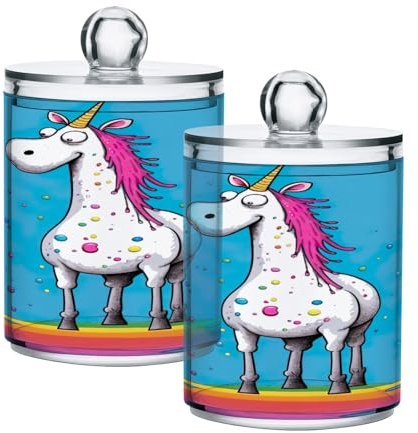 GAIREG 2 Pack Cotton Swab Storage Rainbow Funny Unicorn Bathroom Storage Jars