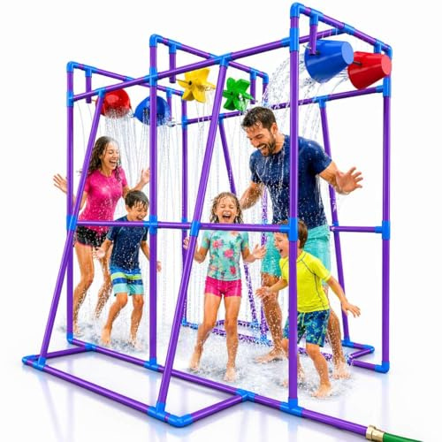 Jeu d'eau en Plein air pour Enfants, arroseur d'eau dans Le Jardin, Jouet d'été Amusant, Structure de Jeu pour Enfants avec seaux d'eau et Roues éclaboussantes, Parc Aquatique Familial dans Le Jardin