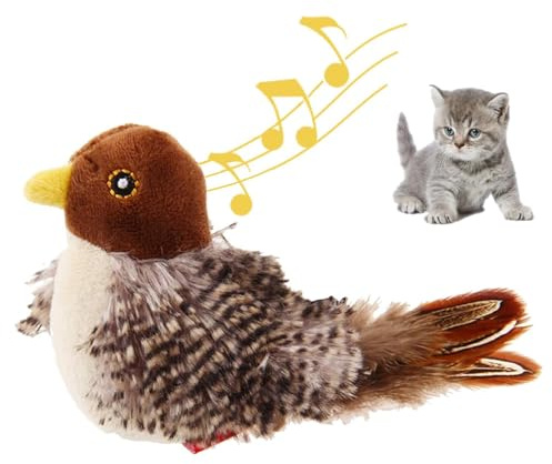 Deojtga Simulierter Zwitschernder Vogel 2024 - Interaktives Plüsch Katzenspielzeug, Lustige Quietsch-Vogelspielzeug für Katzen