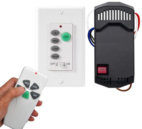 Sunmerit Universal Ceiling Fan Wall Switch + Remote Control Kit, Transmitter kit & 53T Dip Switch with Adjustable 3 Speed, Light Dimmer, Compatible with Hampton Bay Harbor Breeze Hunter