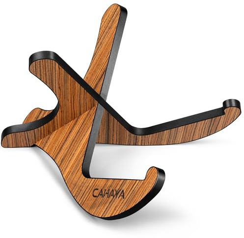 CAHAYA Foldable Guitar Stand Wooden - 14mm Thick Guitar Stand Floor with PU Cover All Over Compatible with Acoustic Guitar, Electric Guitar, Electric Bass, Ukulele