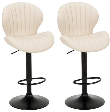 COLAMY Barhocker 2er Set, 360° Drehbarer Höhenverstellbarer Barstühle, Moderne Kücheninsel Barstools mit Rückenlehne, PU-Kunstleder Barstühle – Geeignet für Küche, Bar, Esszimmer, Büro, Beige