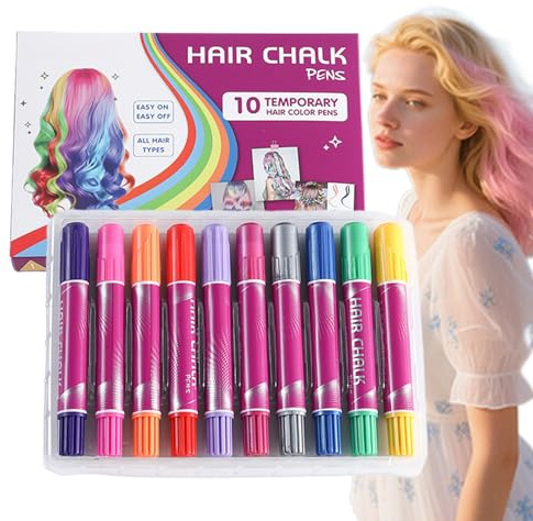 Girls Hair Chalks – 10 Colouring Crayons for Hair, Temporary Markers, Makeup Kit, Funny Gift for Birthday Christmas Cosplay