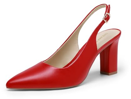 DREAM PAIRS Scarpe da Donna con Tacco, Slingback Donna con Punta Affilata e Tacchi Spessi da Lavoro, Ufficio, Sposa e Feste,Size 39,Rosso,SDPU26013W