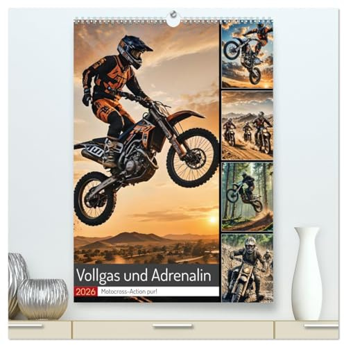 Vollgas und Adrenalin - Motocross-Action pur! (hochwertiger Premium Wandkalender 2026 DIN A2 hoch), Kunstdruck in Hochglanz: Motocross-Action in spektakulären, KI-generierten Bildern. (CALVENDO Sport)