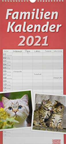 times&more Katzen Familienplaner Kalender 2021: Mit 5 Spalten
