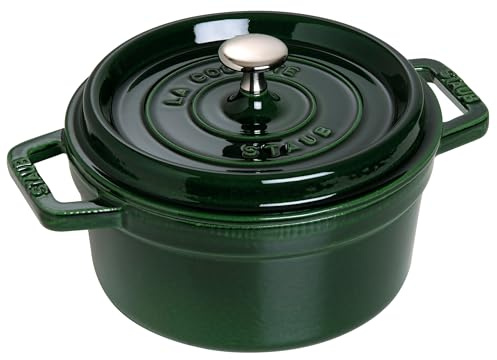 STAUB Gusseisen Bräter/Cocotte, Rund 22 cm, 2,6 L, Basilikum/Grün | Aromregnlock, lämplig för alla koktyper, runda, basilikagrön