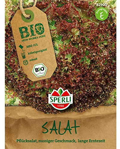 Sperli BIO Pflücksalatsamen 82900, Rot | Stark gekrauster Blattsalat mit nussigem Geschmack, für Freiland & Hochbeet