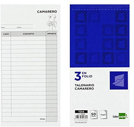 Liderpapel Talonario Camarero 3/F║ Original Y 2 Copias T314