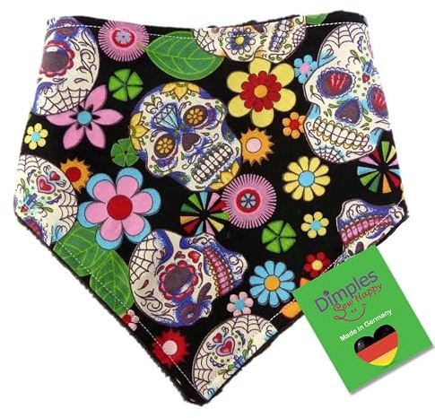 Dimples Hundehalstuch - Mexikanische Totenköpfe schwarz - Halstuch für kleine mittlere und Grosse Hunde Welpen und Katzen - Hundebesitzer Geschenk - Handgemachtes Hunde Accessoire (60cm)