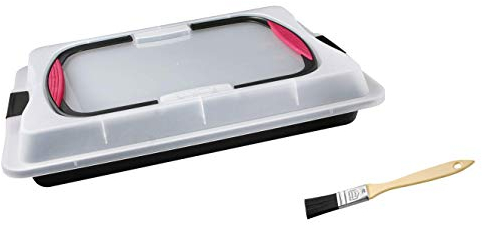 Zenker Blechkuchen-Set, Backblech mit Transport-Abdeckung für unterwegs, Deckel und Softgriff (Kuchenform: ca. 43 x 30 cm) inklusive Backpinsel zum leichten Einfetten und Glasieren, Menge: 1 x 2er Set